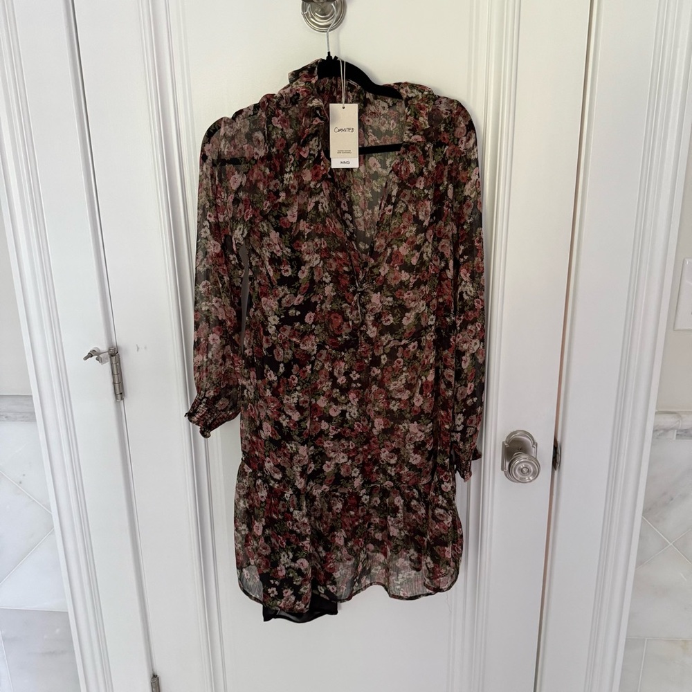 Mango Black Floral Sheer Blouse